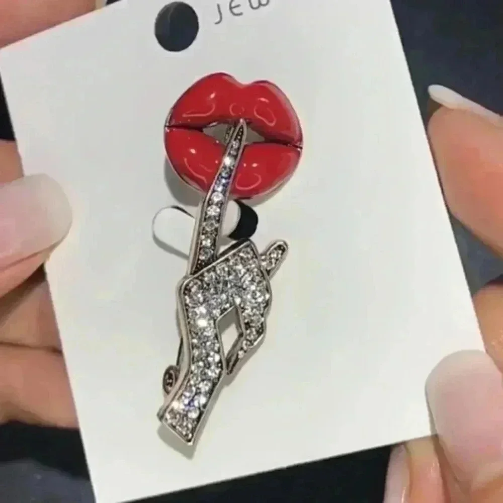 Red Lip kiss Hot Cloth Dress Hat Brooch